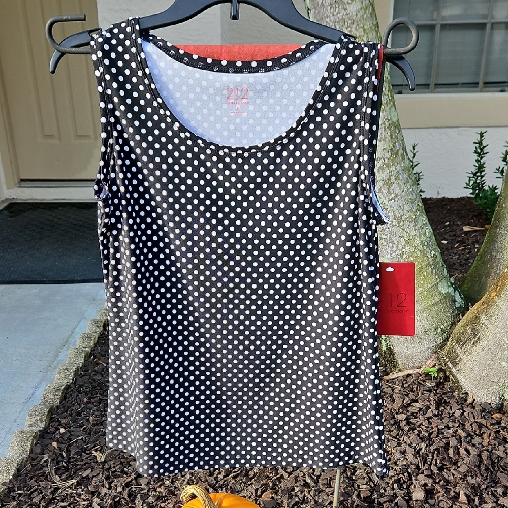 212 Collection Black and White Dotted Tank Top